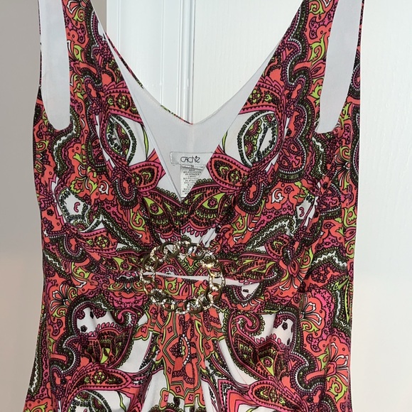 Cache NWOT Womans Tank Top Coral Jeweled Gold Gathered Lined Sz M - Picture 3 of 5